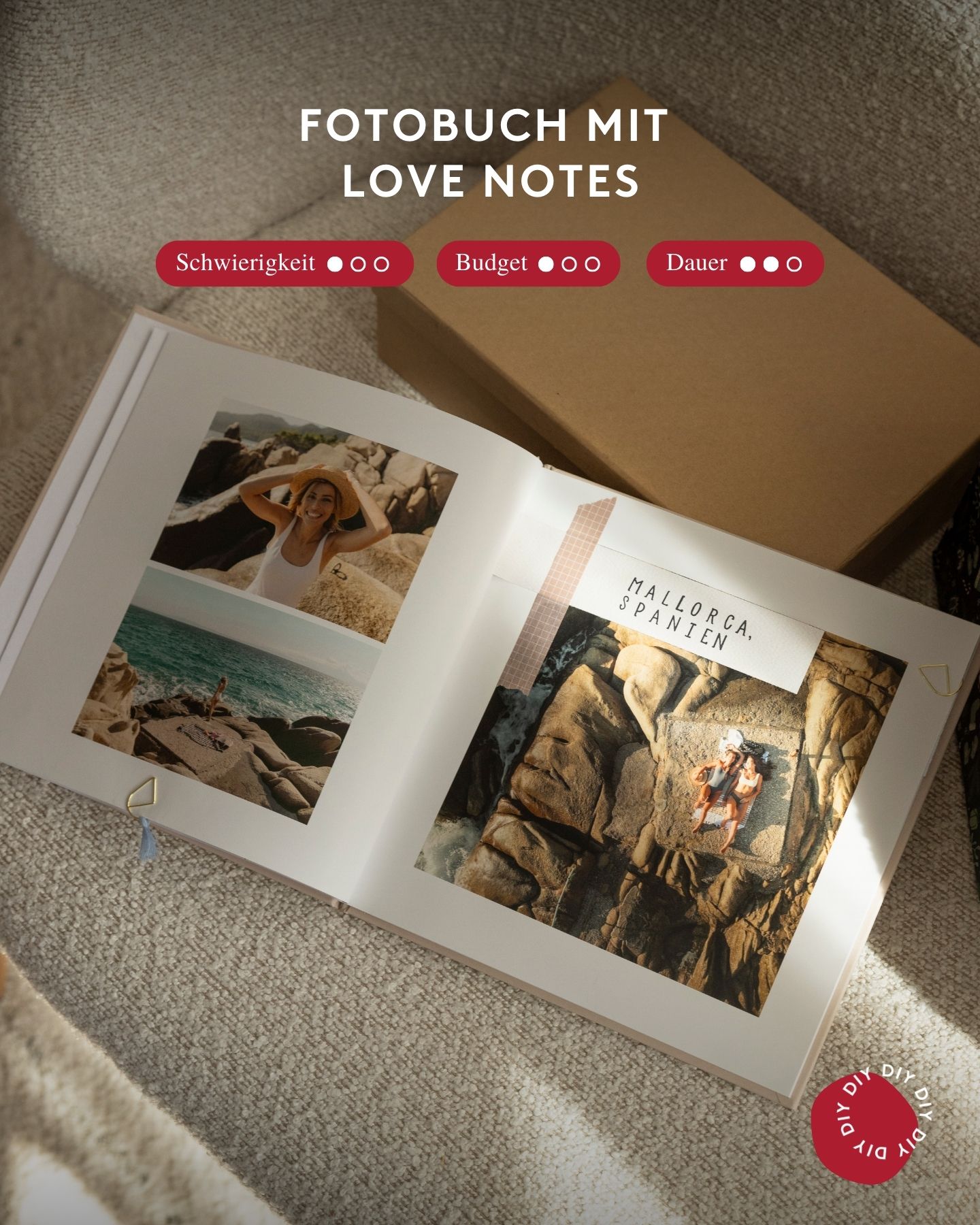 Fotobuch mit DIY-Love-Notes, aufgeschlagen